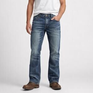 PRPS Mens Windsor Fit Medium Wash Bootcut Jeans 38 Whiskered Button Fly